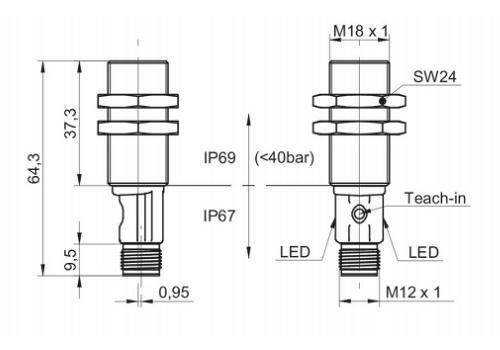 UR18.EB0.2-GP2J.9SF 對射式超聲波傳感器的尺寸圖