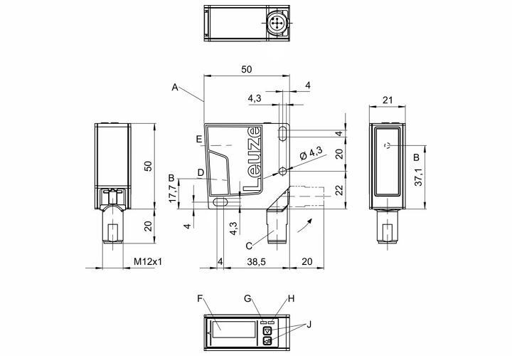 ODS9L2.8/L6X-1050-M12 光學(xué)測(cè)距傳感器的尺寸圖